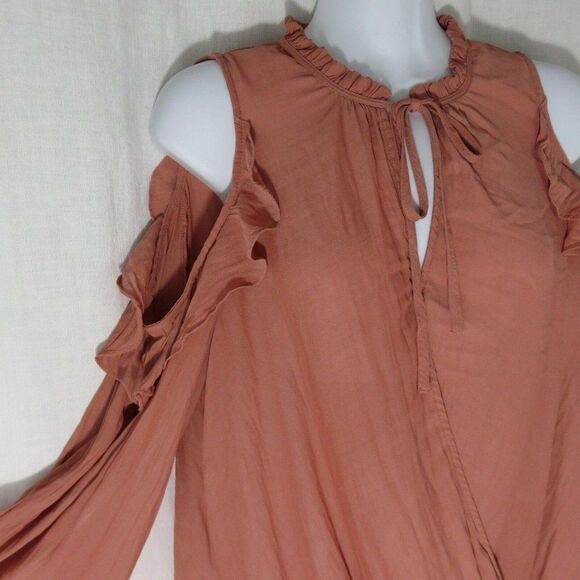 Anthropologie Maeve Liesel Cold Shoulder Ruffle Blouse M Dusty Rose Boho Shirt - Picture 5 of 9